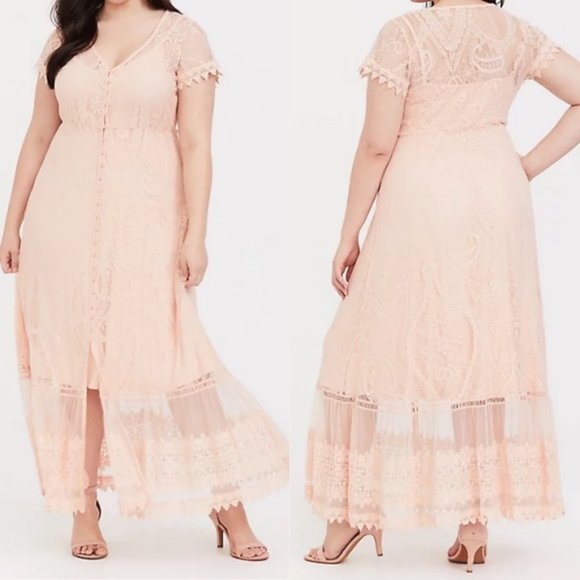 torrid Dresses & Skirts - Torrid Peach Pink Lace Button Front Maxi Dress